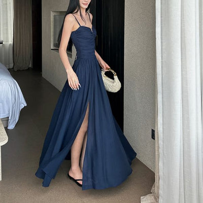 Lyra Elegant Backless Navy Maxi Dress