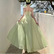 Willow Meadow Light Green Romantic Ruffles Neckline Dress