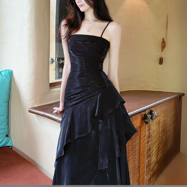 Azura Celestial Black Tiered Ruffles Maxi Dress