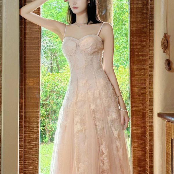 Theia Radiance Pastel Pink Lace Tulle Evening Dress