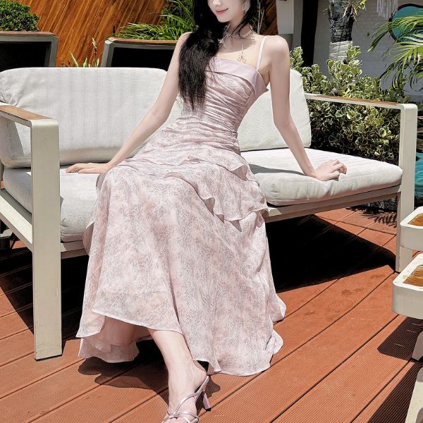 Amara Romantic Lavender Floral Tiered Ruffles Dress