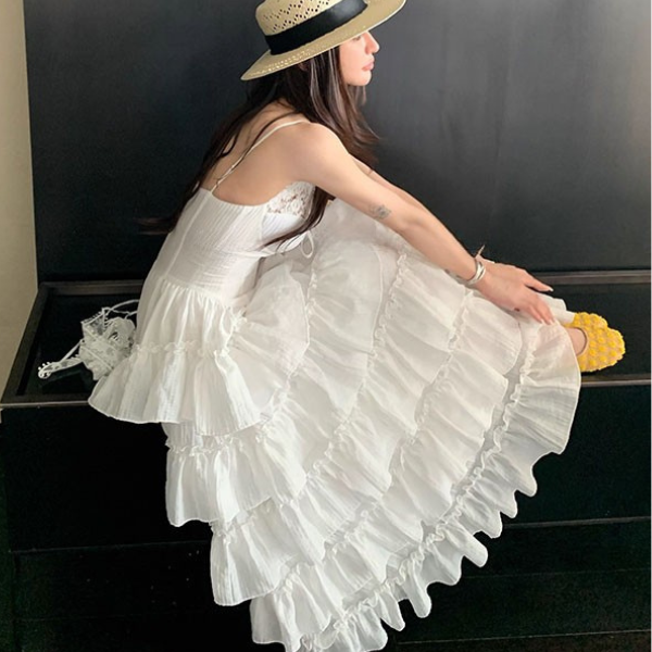 Eleana Romantic Blossom Layered Ruffle Maxi Dress