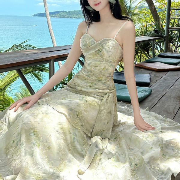 Solene Ethereal Floral Ruched Layered Ruffles Dress