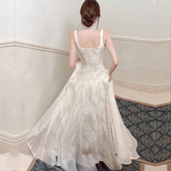 Leia Ivory Floral Appliqué A-Line Square Neckline Dress