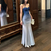 Liroa Elegant Ombré Ruched Strapless Evening Dress