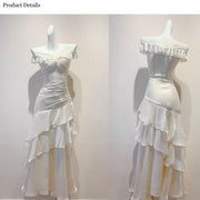 Meliora Elegant Ivory Off-Shoulder Ruffles Evening Dress