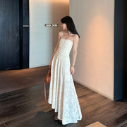 Camilia Strapless Ivory Flora Asymmetrical Maxi Dress