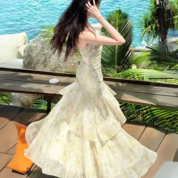 Solene Ethereal Floral Ruched Layered Ruffles Dress
