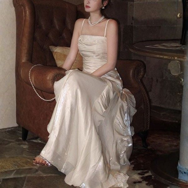 Rochelle Elegant Spaghetti Strap Ruffles Evening Dress