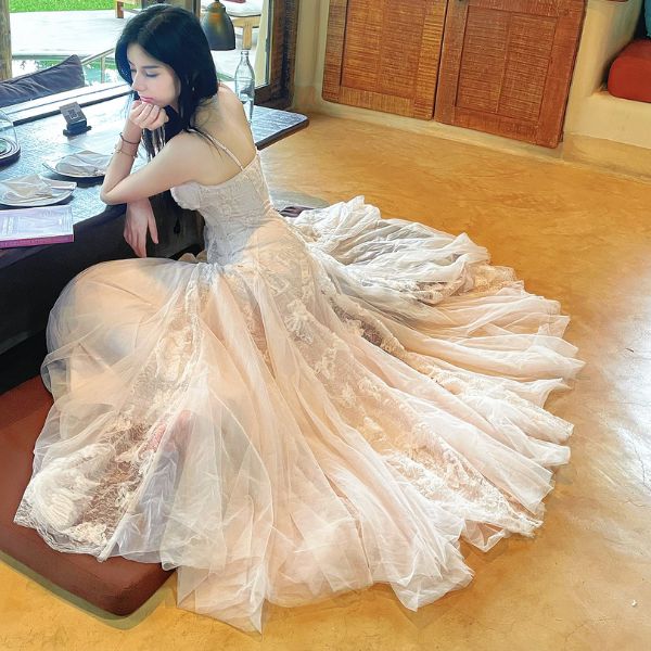 Theia Radiance Pastel Pink Lace Tulle Evening Dress