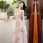 Amara Romantic Lavender Floral Tiered Ruffles Dress