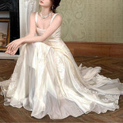 Leia Ivory Floral Appliqué A-Line Square Neckline Dress