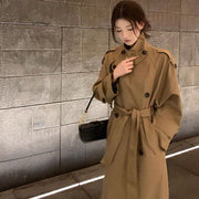 Clara Elegant Khaki Mid-Length Double-Breasted Trench Coat