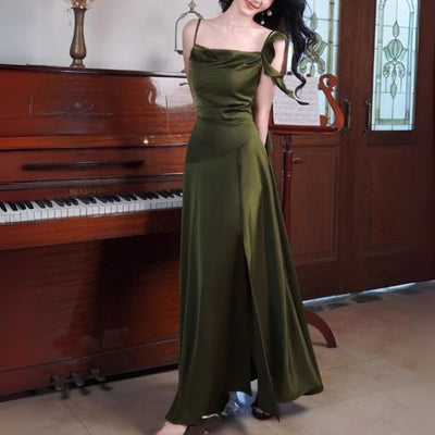 Marcelline Olive Green Cowl Neck Evening Dress