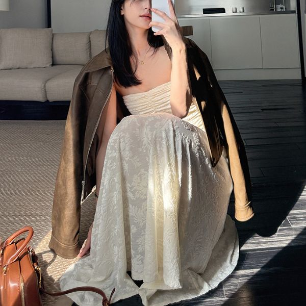 Camilia Strapless Ivory Flora Asymmetrical Maxi Dress