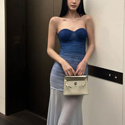 Liroa Elegant Ombré Ruched Strapless Evening Dress