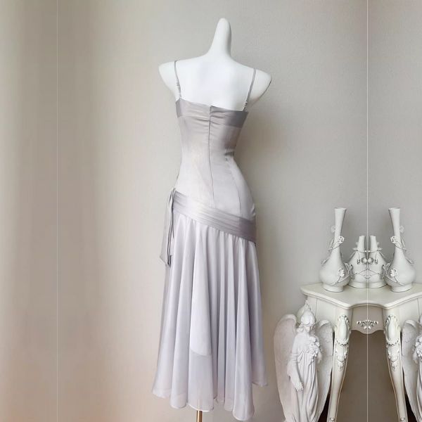 Sylvette Silver Satin Sweetheart Neckline Ruched Evening Dress