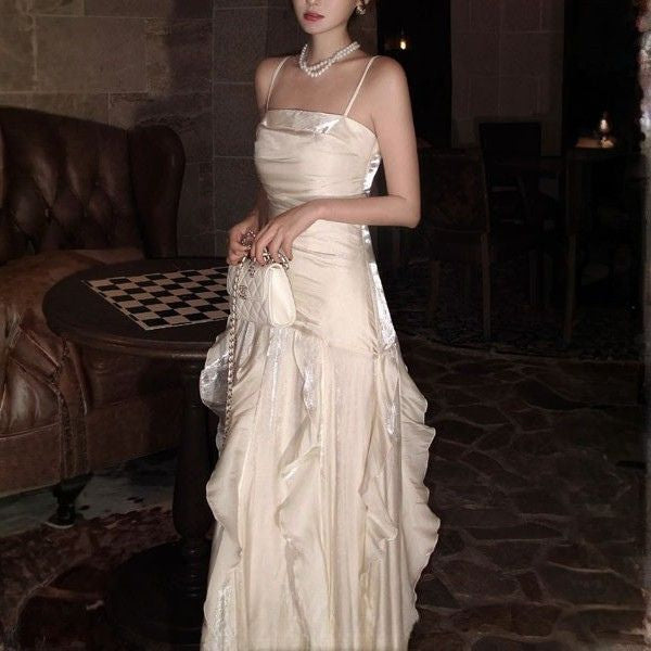 Rochelle Elegant Spaghetti Strap Ruffles Evening Dress