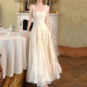 Leia Ivory Floral Appliqué A-Line Square Neckline Dress