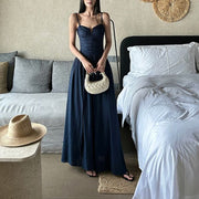 Lyra Elegant Backless Navy Maxi Dress