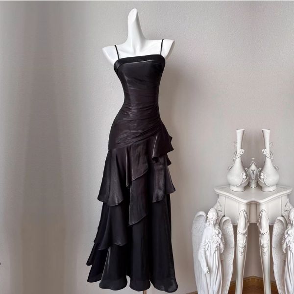 Azura Celestial Black Tiered Ruffles Maxi Dress