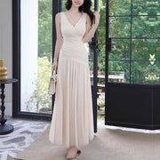 Mariselle Ivory Ruched Elegant Flowing Dress
