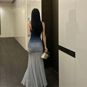 Liroa Elegant Ombré Ruched Strapless Evening Dress