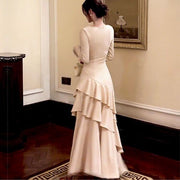 Kellista Elegant Square Neck Ruched Ruffles Dress