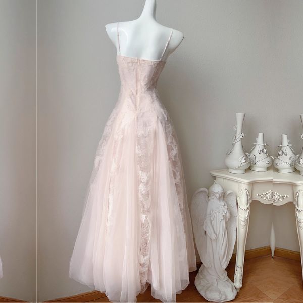 Theia Radiance Pastel Pink Lace Tulle Evening Dress