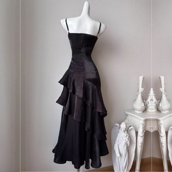 Azura Celestial Black Tiered Ruffles Maxi Dress