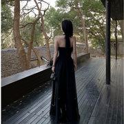Solenne Black Elegance Pleated Halter Dress