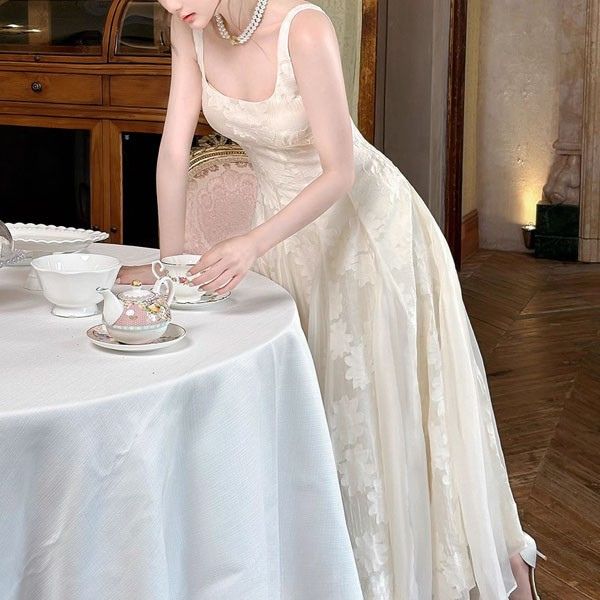 Leia Ivory Floral Appliqué A-Line Square Neckline Dress