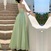 Willow Meadow Light Green Romantic Ruffles Neckline Dress