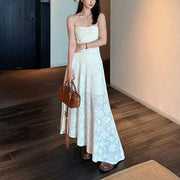 Camilia Strapless Ivory Flora Asymmetrical Maxi Dress