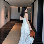 Camilia Strapless Ivory Flora Asymmetrical Maxi Dress
