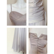 Sylvette Silver Satin Sweetheart Neckline Ruched Evening Dress