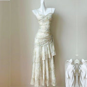 Solene Ethereal Floral Ruched Layered Ruffles Dress