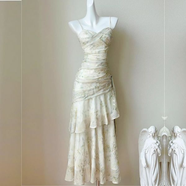 Solene Ethereal Floral Ruched Layered Ruffles Dress