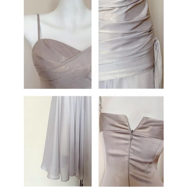 Sylvette Silver Satin Sweetheart Neckline Ruched Evening Dress