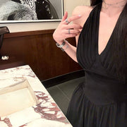 Solenne Black Elegance Pleated Halter Dress