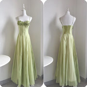 Willow Meadow Light Green Romantic Ruffles Neckline Dress