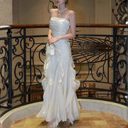 Rochelle Elegant Spaghetti Strap Ruffles Evening Dress