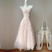 Theia Radiance Pastel Pink Lace Tulle Evening Dress