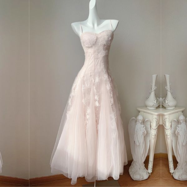 Theia Radiance Pastel Pink Lace Tulle Evening Dress