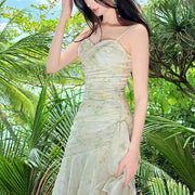 Solene Ethereal Floral Ruched Layered Ruffles Dress