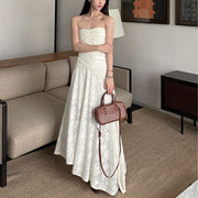 Camilia Strapless Ivory Flora Asymmetrical Maxi Dress