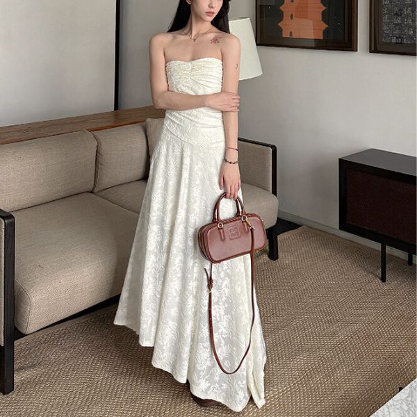 Camilia Strapless Ivory Flora Asymmetrical Maxi Dress