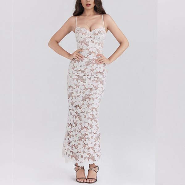 Diane White All Lace Embroidered Dress