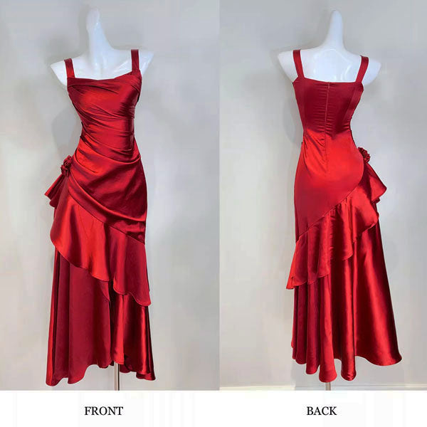 Gabriella Scarlet Hi-Lo Tiered Ruffles Maxi Dress