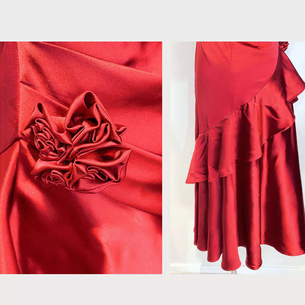 Gabriella Scarlet Hi-Lo Tiered Ruffles Maxi Dress